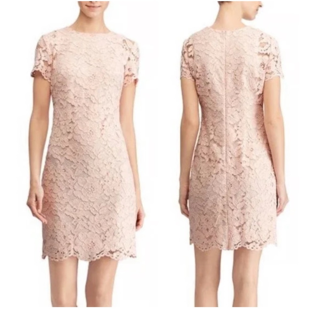 Lauren Ralph Lauren Lace Pink Sheath Dress Size 4